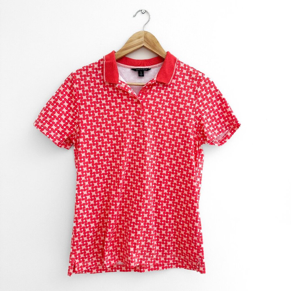Lands' End Pima Cotton Polo Shirt - Retro Coral Pattern - Size S 6-8